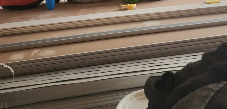 Boards and framing materials on site