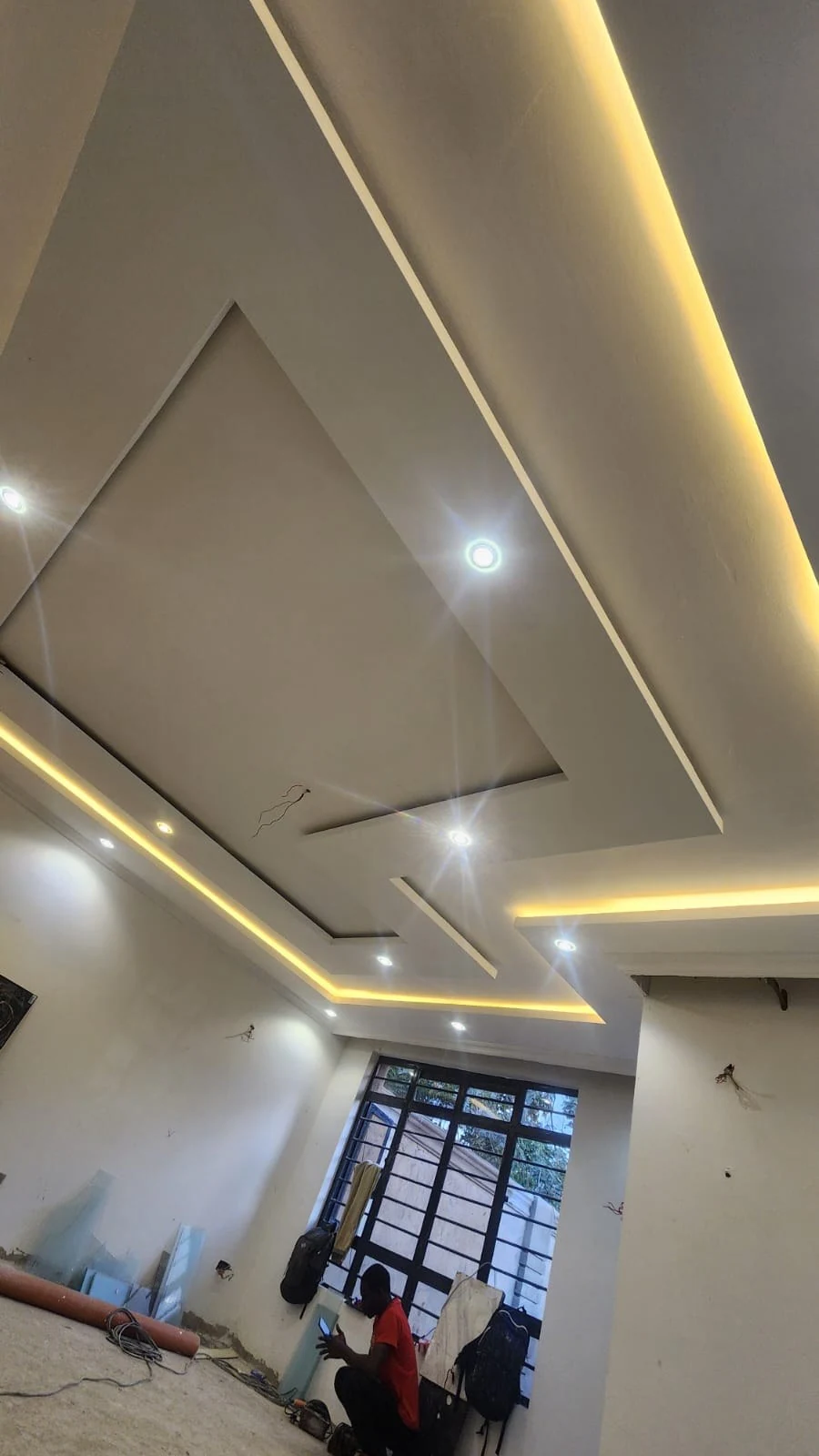 Geometric ceiling with spotlights