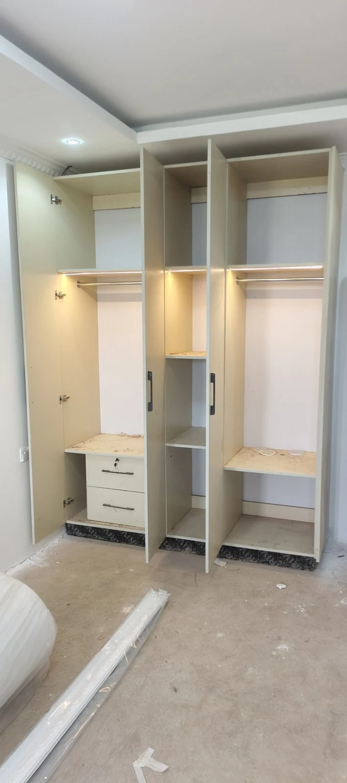 LED-lit wardrobe interior